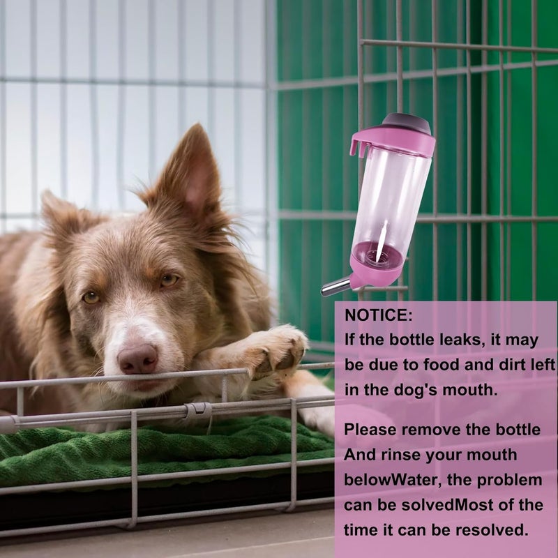 DEEUCHIS Dog Crate Water Bottle - 12 oz No Drip Kennel Pet Water Dispenser, Easy-to-Use Cage Water Bottle for Dogs, Cats, Small Animals, 350ML, Pink - Image 5